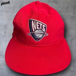 Vintage New Jersey Nets Hat Cap Snap Back Red NBA Basketball Van Horn 44 90s